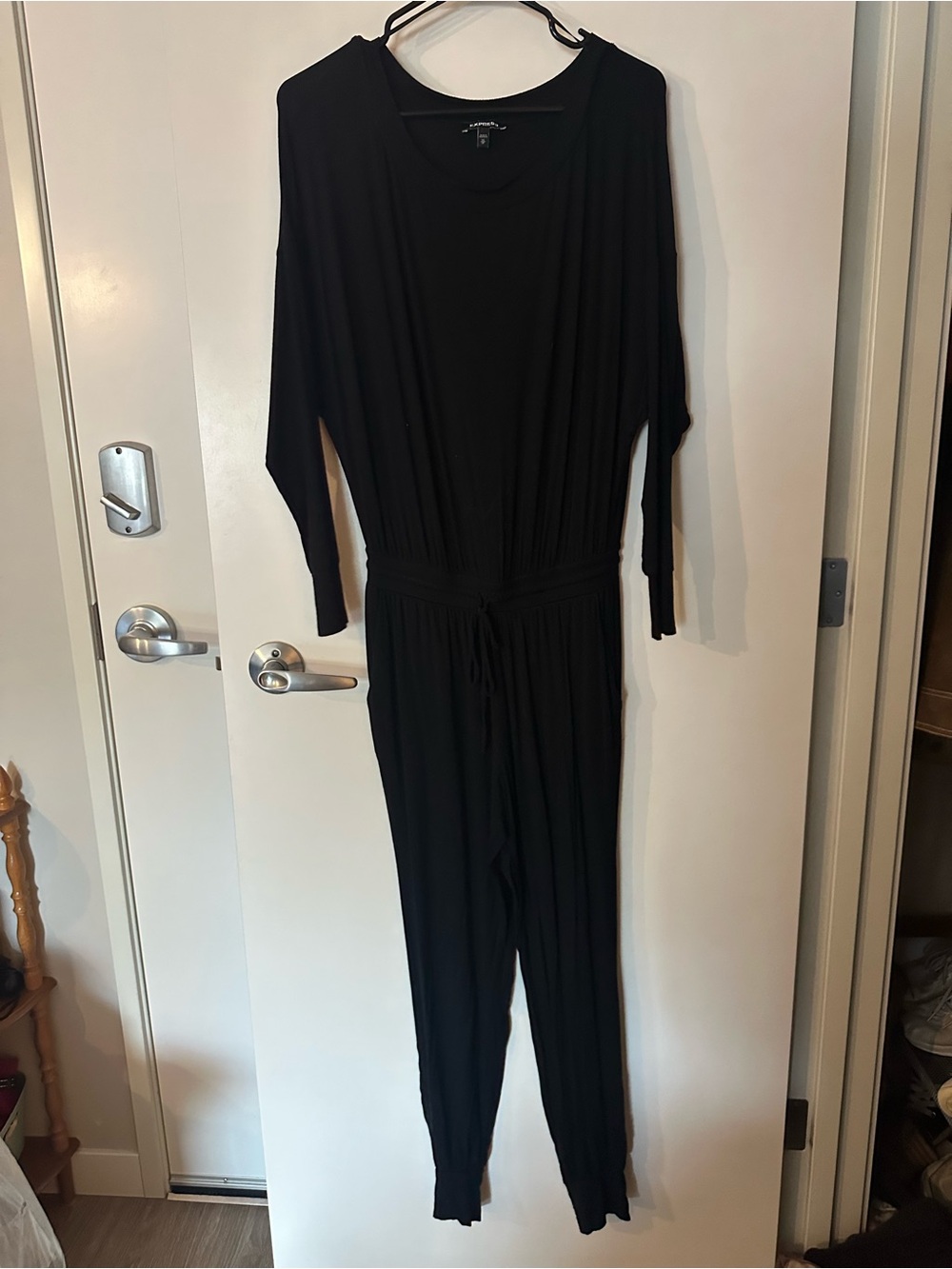 Express Black Long-Sleeve Drawstring Jumpsuit